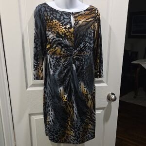 Evan Picone Elegant Gray Black Brown Animal Print Dress Sz 6.